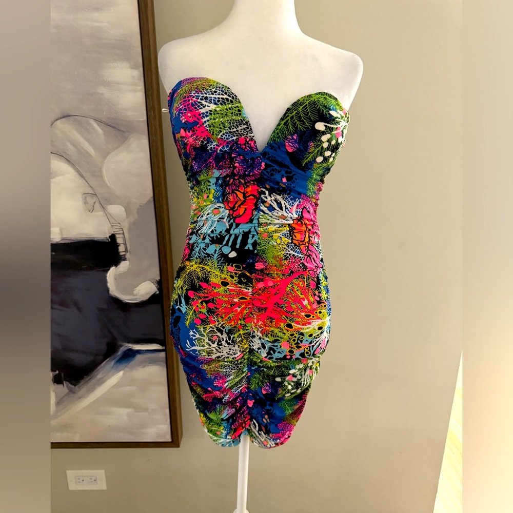 Multi- Colored strapless minidress
